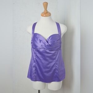 Suzy Shier | Purple y2k style satin cross back padded bust tank top